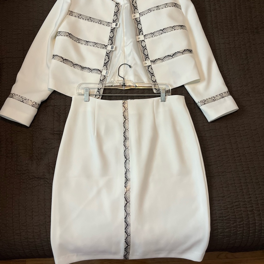 Sonia K Elegant White Skirt Set with Black Accents